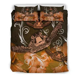 FamilyGater Bedding Set - Cover and Pillow Cases Hawaii Polynesian Turtle Waves Hibiscus - Erik Style - AH - Orange - J5