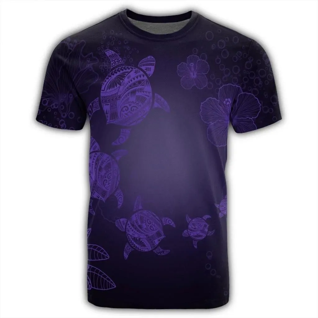 Alohawaii Tee - Hawaiian Plumeria Hibiscus Turtle Under Sea Polynesian T-Shirt Purple AH - J7R
