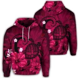 Alohawaii Hoodie - Hawaiian Map Big Turtle Hibiscus Plumeria Tribal Polynesian Hoodie - Pink - AH - J6R