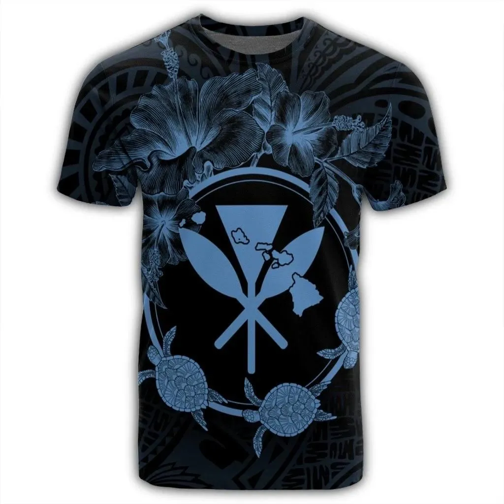 Alohawaii Tee - Hawaii Kanaka Turtle Hibiscus Polynesian T-shirt Anthea Style Pastel Blue - AH - J4R