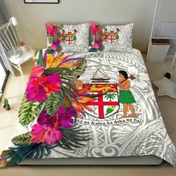 Vibe Hoodie Fiji Bedding Set - Hibiscus Polynesian Pattern White Version