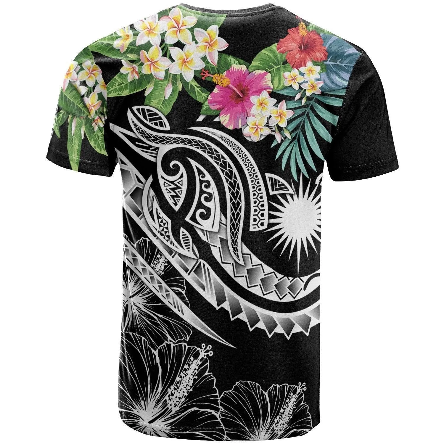 Marshall Islands Polynesian T shirt - Summer Plumeria Black