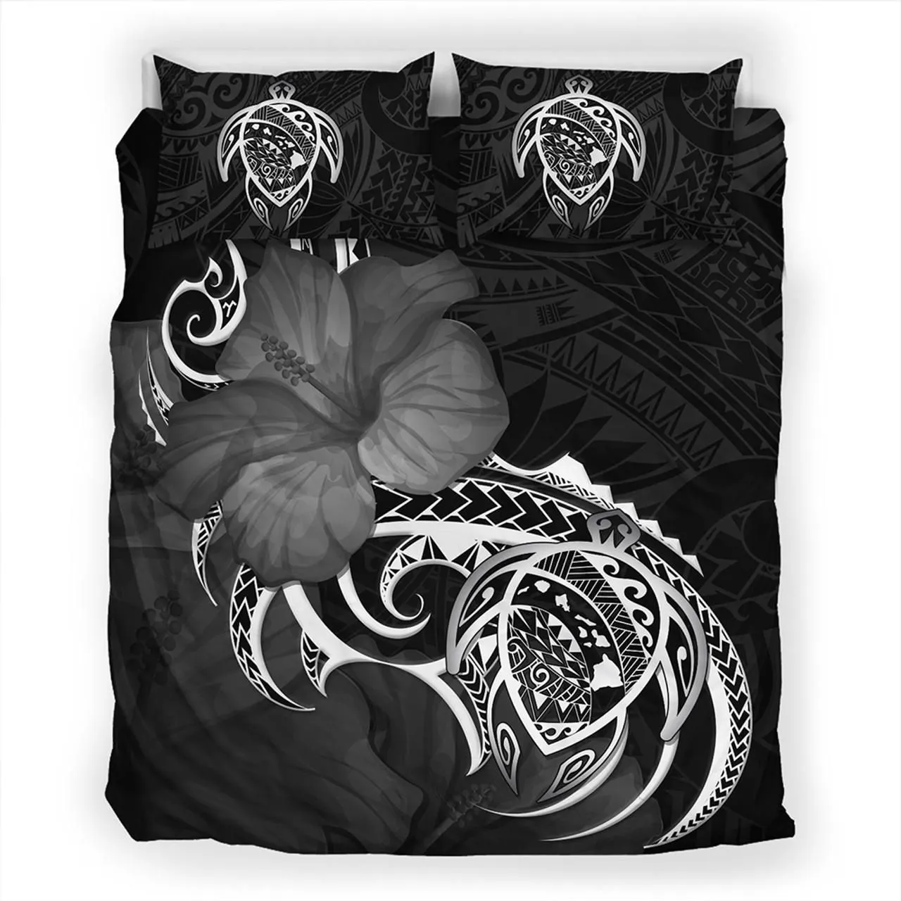 Hawaii Bedding Set Map Turtle Hibiscus Polynesian Divise