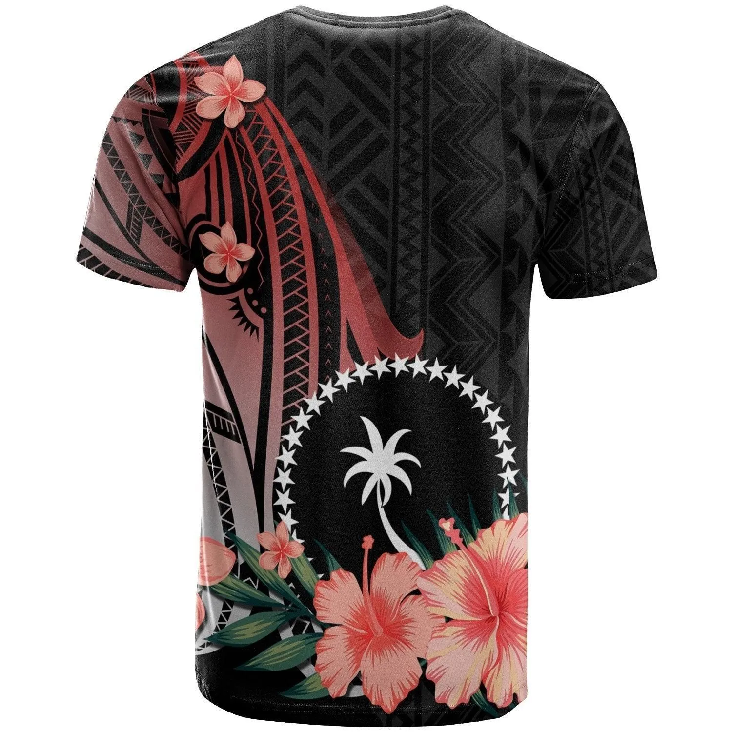 Chuuk Personalised Custom T Shirt - Red Polynesian Hibiscus Pattern Style