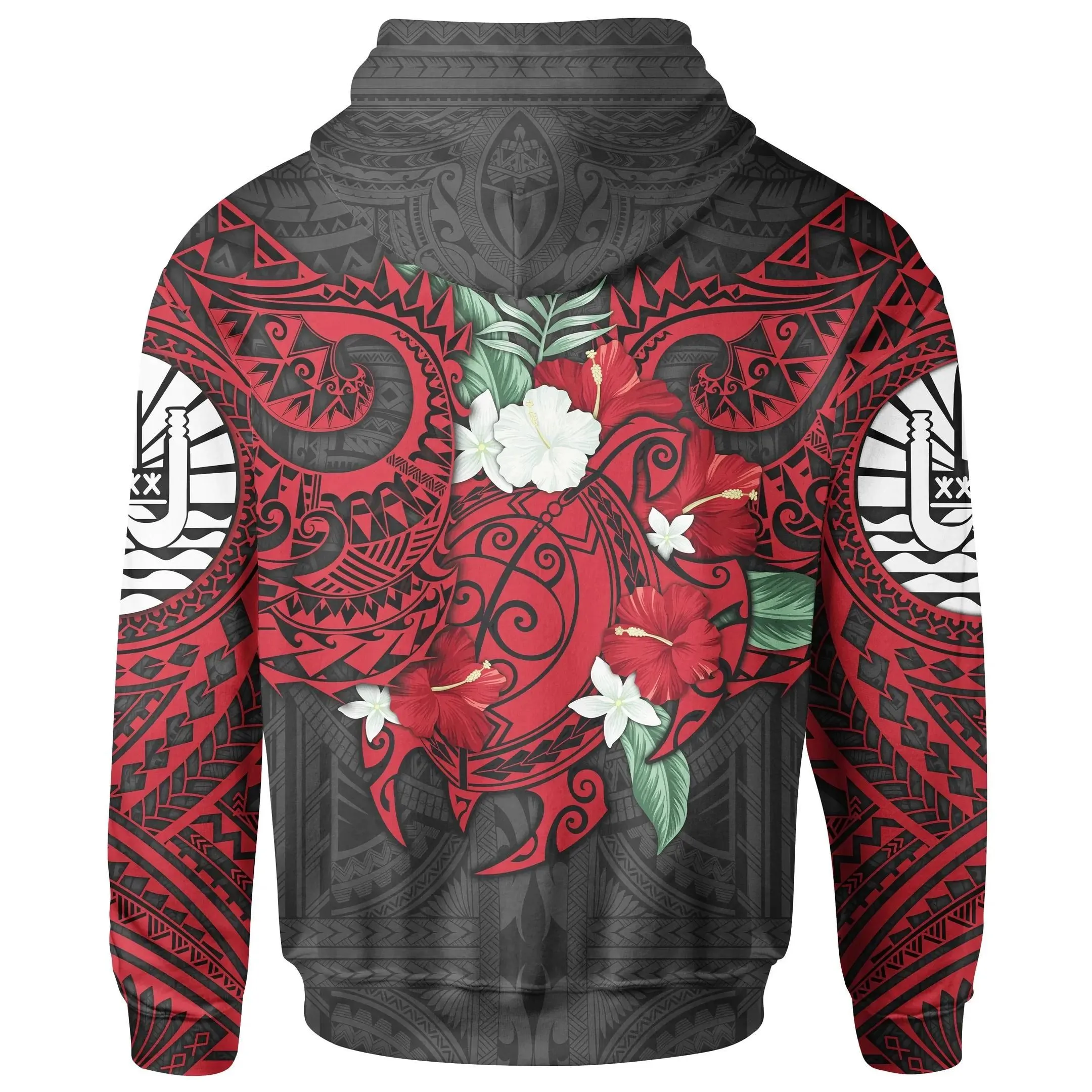 Alohawaii Clothing - Hoodie Tahiti Polynesian - Hibiscus and Sea Turtle (Red) - BN15