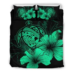 FamilyGater Bedding Set - Cover and Pillow Cases Hawaiian Map Hibiscus Turtle Polynesian - Pastel Green - AH J9