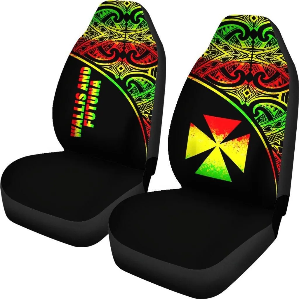 Wallis and Futuna Car Seat Covers - Wallis and Futuna Coat Of Arms Polynesian Tattoo Reggae Curve