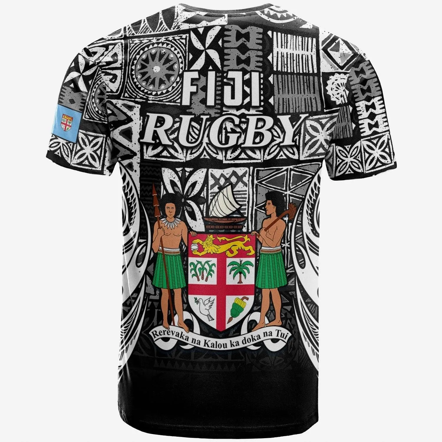 Fiji Rugby T Shirt Flying Fijians Black Tapa Pattern LT13