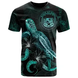 Alohawaii T-Shirt - Tee Hawaii Polynesian - Turtle With Blooming Hibiscus Turquoise - BN22
