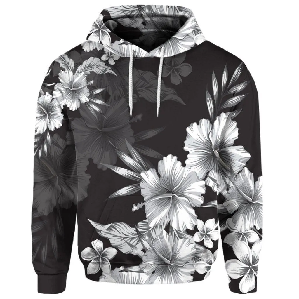 (Personalised) Hawaiian Hibiscus Black And White Polynesian Hoodie