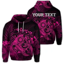 (Personalised) Hawaiian Map Turtle Tattoo Hibiscus Plumeria Polynesian Hoodie - Pink