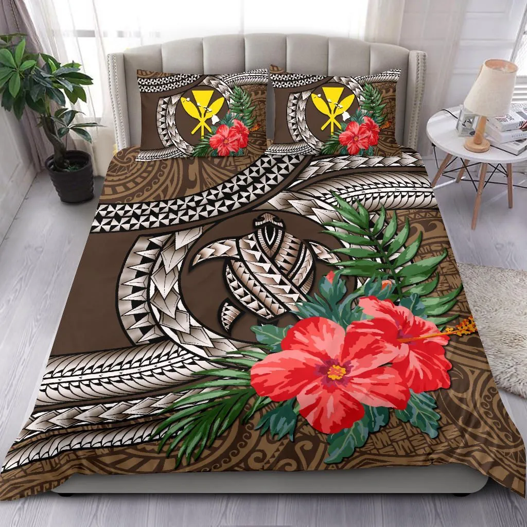 FamilyGater Bedding Set - Cover and Pillow Cases Kanaka Maoli (Hawaiian) - Polynesian Turtle Hibiscus Brown A24