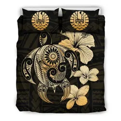 FamilyGater Bedding Set - Cover and Pillow Cases Tahiti Hibiscus Plumeria Mix Polynesian Turtle J1