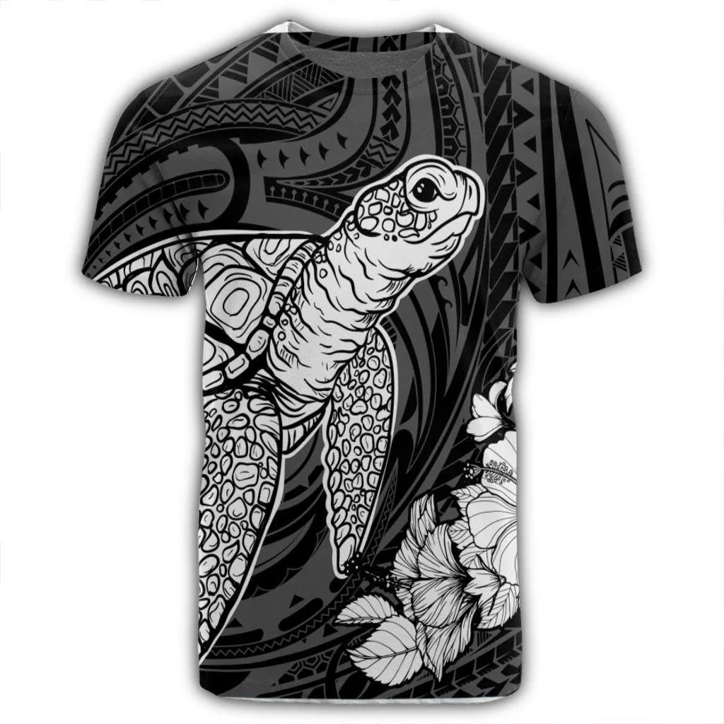 Hawaiian Hibiscus Memory Turtle Polynesian T-Shirt White - AH