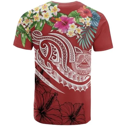 Polynesian American Samoa T shirt - Summer Plumeria Red