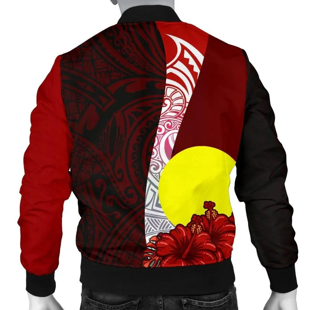 Palau Polynesian Mens Bomber Jacket - Coat Of Arm With Hibiscus