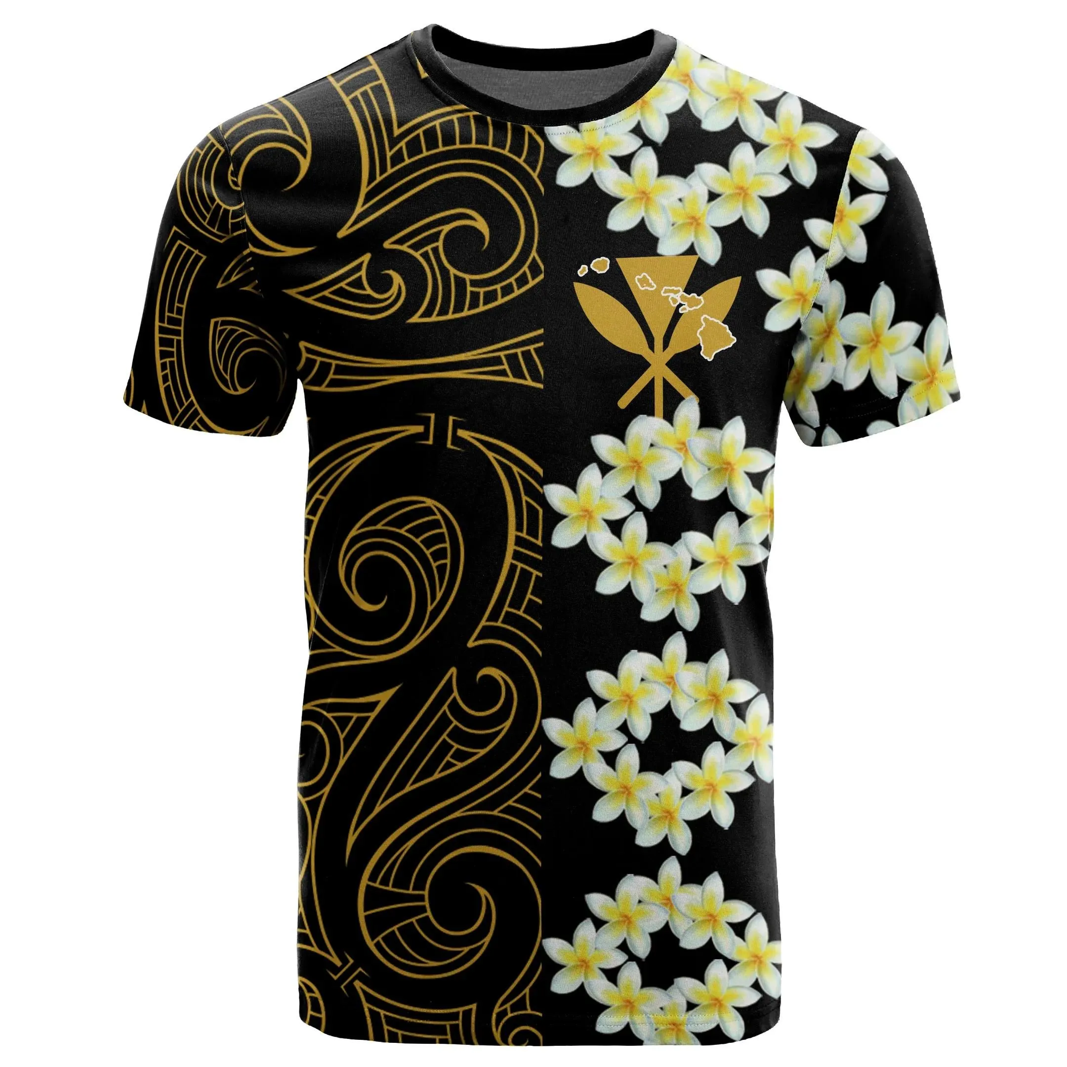 Alohawaii Tee - Hawaii Plumeria Kanaka Polynesian T-Shirt - Curtis Style - Gold - AH - J2