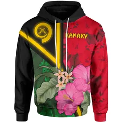 Custom Personalised - Kanaky Vanuatu Hoodie - Vanuatu Flag with Hibiscus