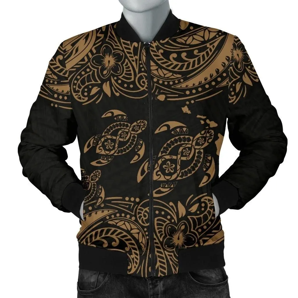 Hawaii Polynesian Men's Bomber Jacket - Gold Sea Turtle - BN12