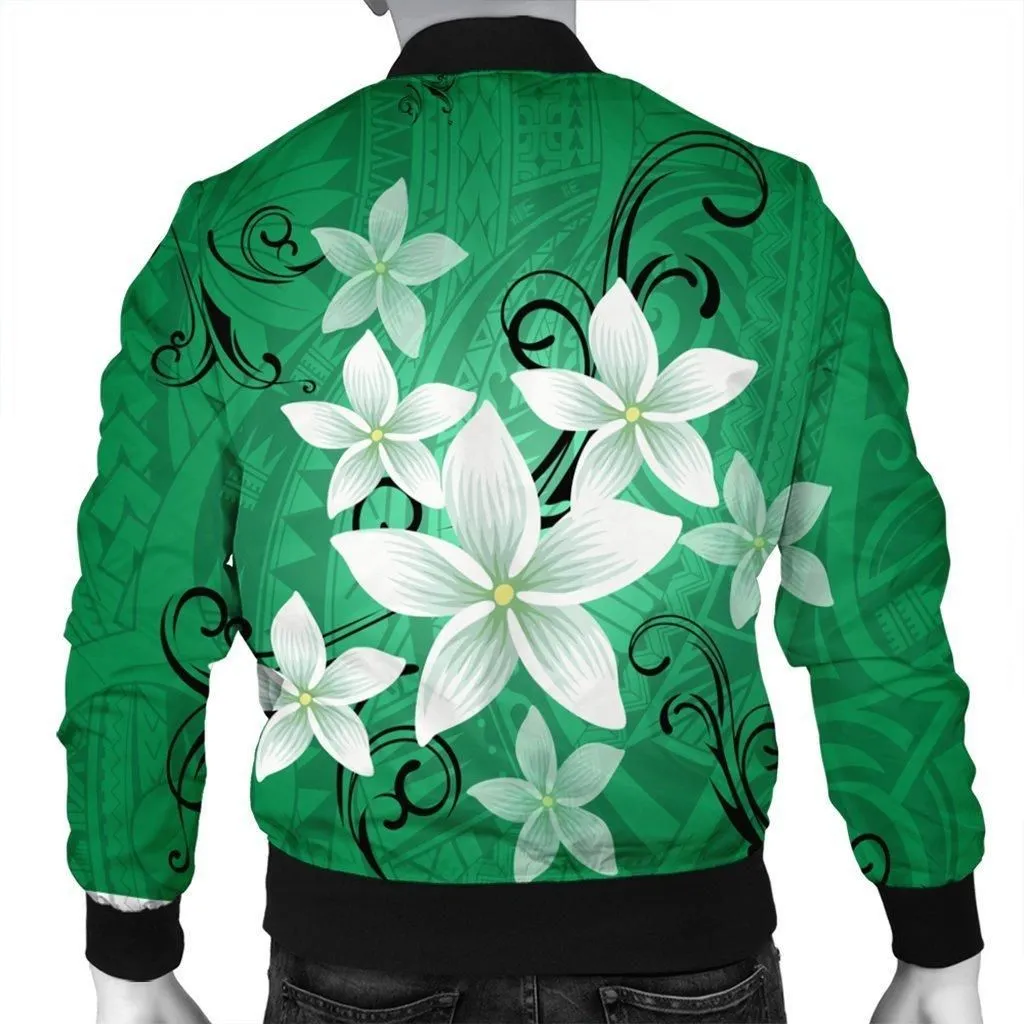 Hawaiian Plumeria Polynesian Bomber Jacket - Green