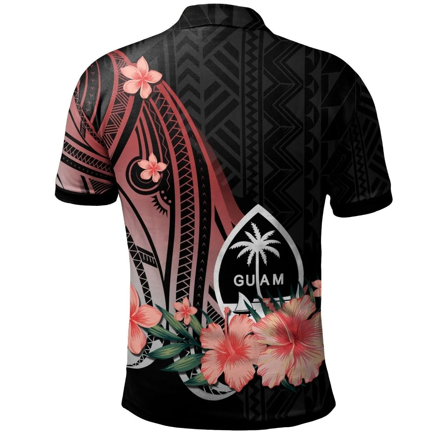 Guam Polo Shirt - Red Polynesian Hibiscus Pattern Style