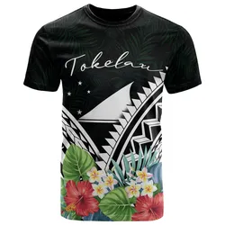 Tokelau Polynesian T-Shirts - Tokelau Coat of Arms & Polynesian Tropical Flowers White