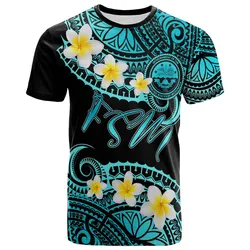 Federated States of Micronesia Custom Personalised T-Shirt - Plumeria Polynesian Vibe Turquoise