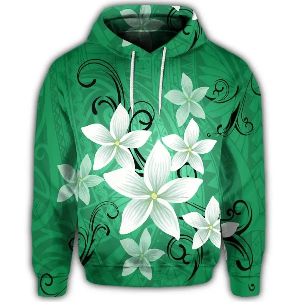 Alohawaii Hoodie - Hawaiian Plumeria Polynesian Hoodie - Green - AH - J4R