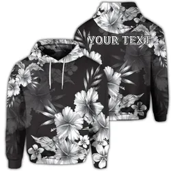 Alohawaii Hoodie - (Personalised) Hawaiian Hibiscus Black And White Polynesian Hoodie - AH - JR