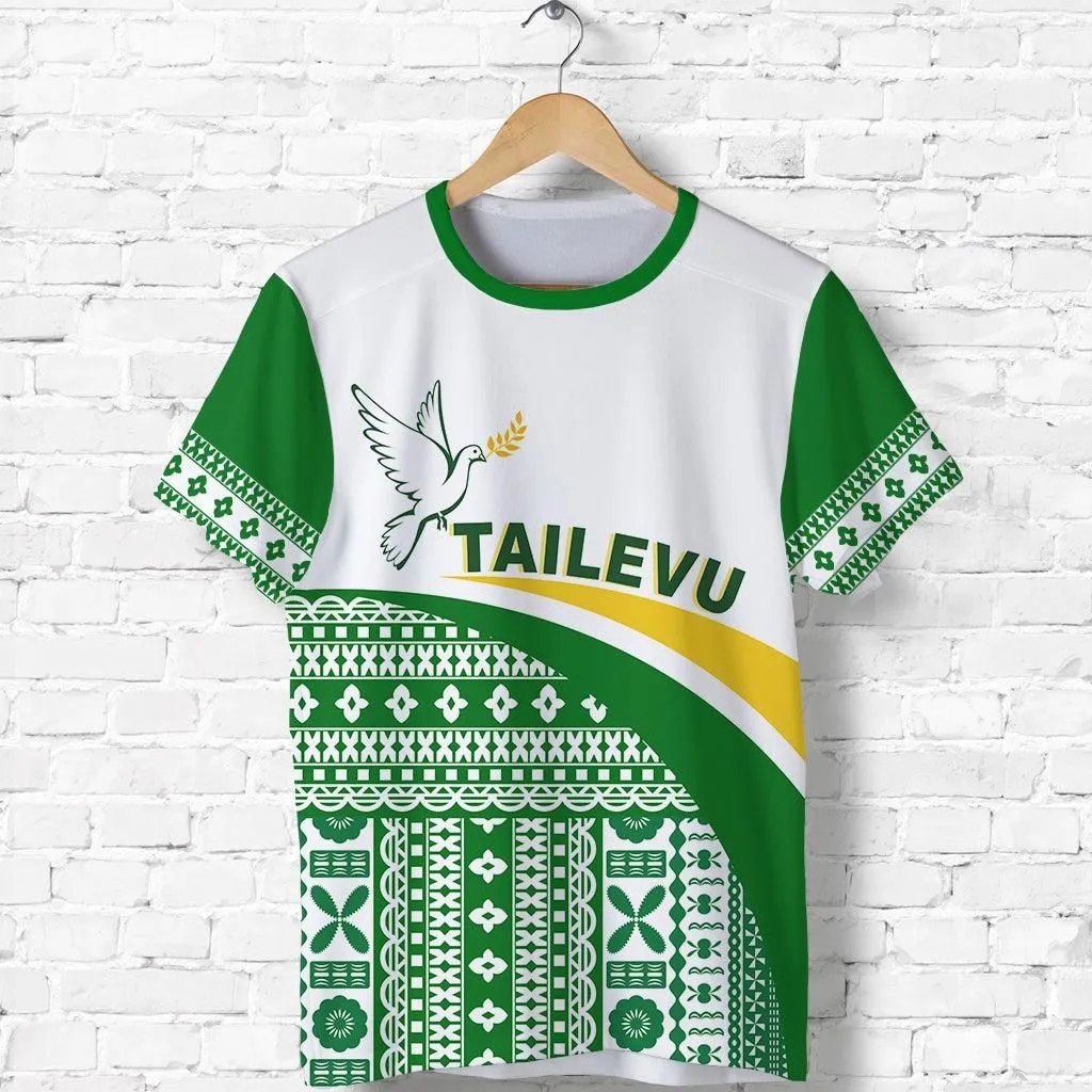 (Custom Text and Number) Tailevu Rugby T Shirt Fiji Rugby Tapa Pattern White LT13