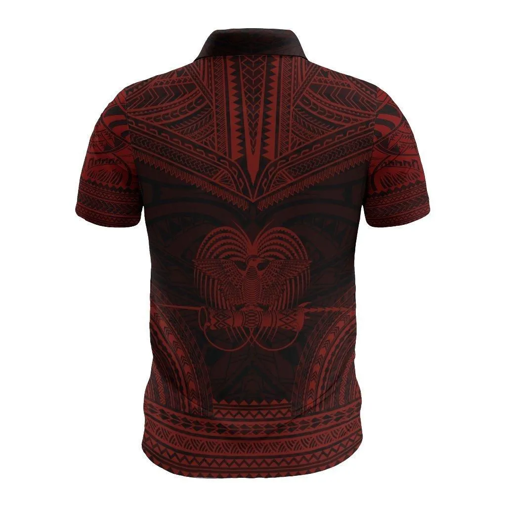 Papua New Guinea Polo Shirt - Papua New Guinea Coat Of Arms Polynesian Chief Tattoo Red Version