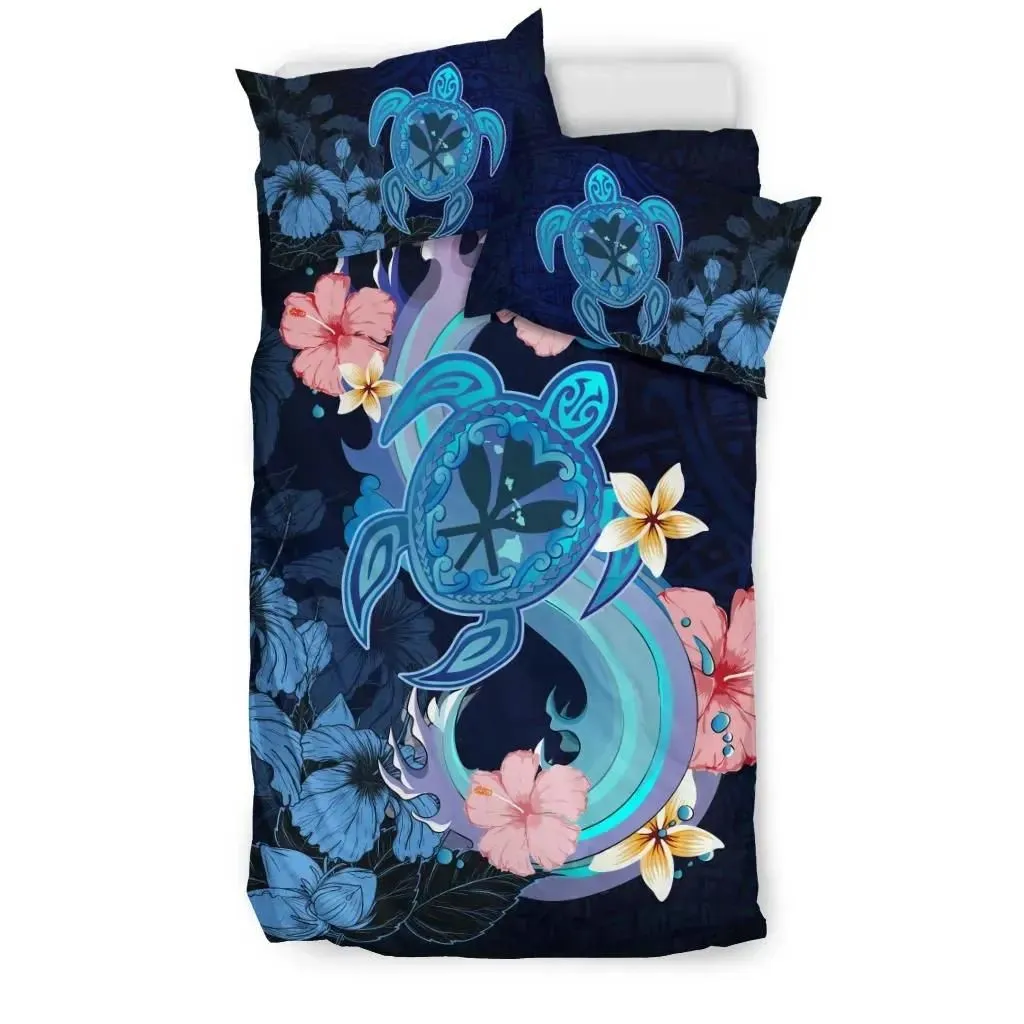 FamilyGater Bedding Set - Cover and Pillow Cases Kanaka Maoli (Hawaiian) - Blue Turtle Hibiscus A024