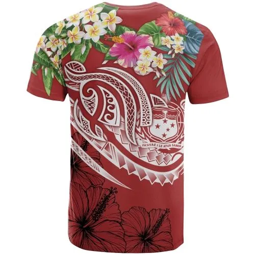 Polynesian Samoa T-Shirt - Summer Plumeria (Red)