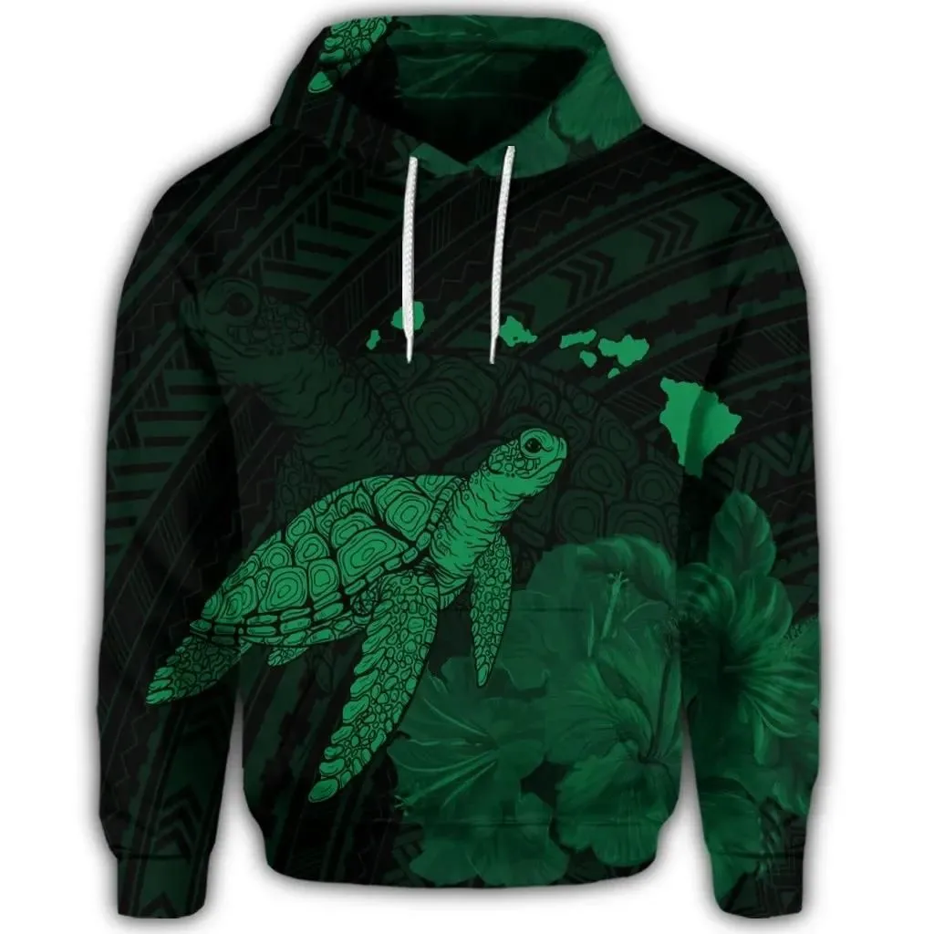 Alohawaii Hoodie - Hawaiian Polynesian Hibiscus Turtle Map Hoodie Green - AH - J5R