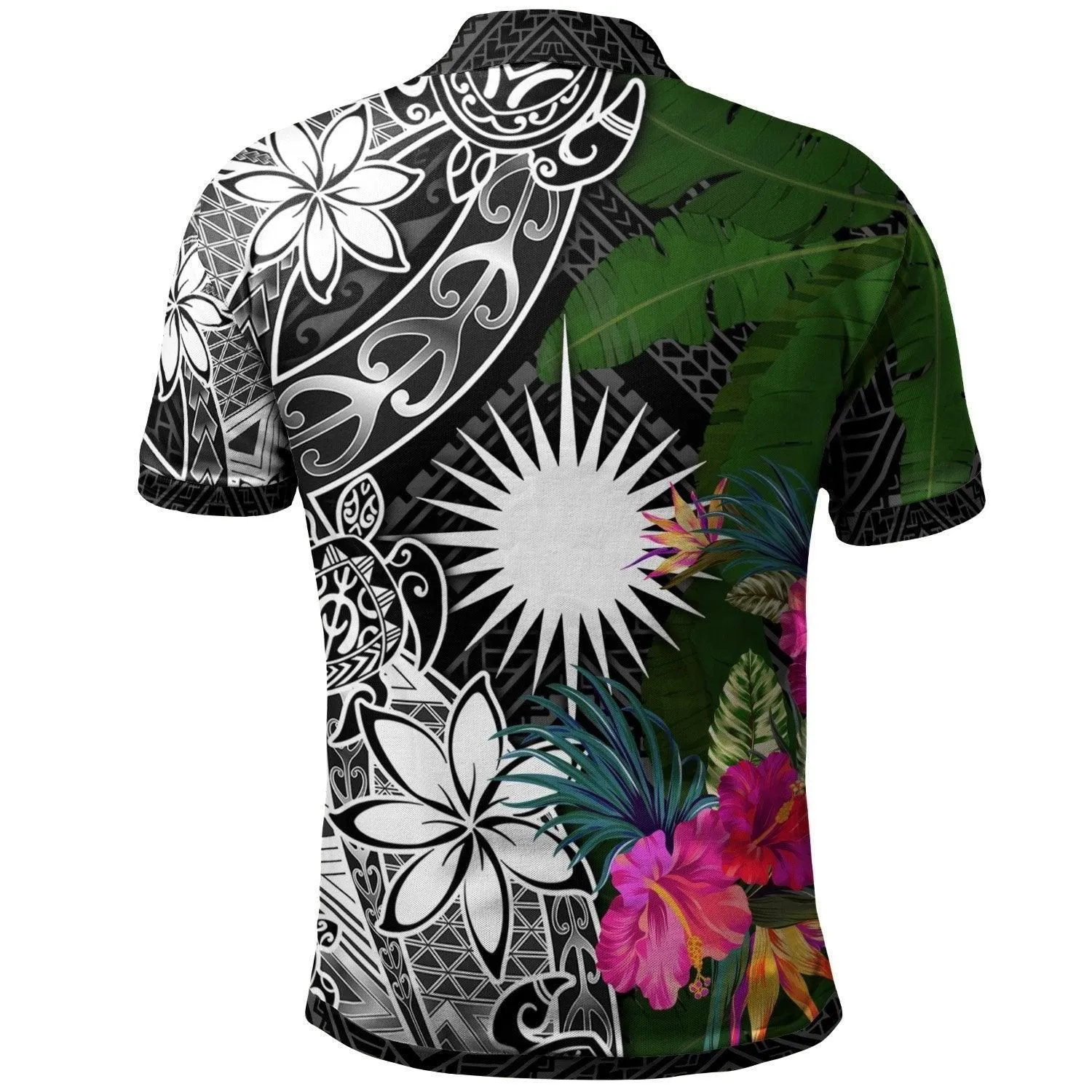 Marshall Islands Polo Shirt - Turtle Plumeria Banana Leaf