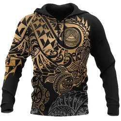 American Samoa Polynesian Hoodie - Gold Turtle Hibiscus Flowing