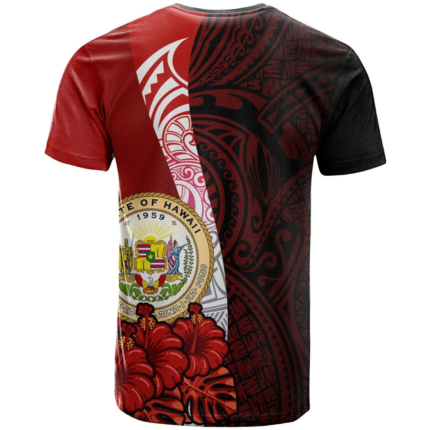 Hawaii Polynesian Custom Personalised T-Shirt - Coat Of Arm With Hibiscus - BN12