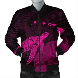 FamilyGater Jacket - Hawaii Polynesian Hibiscus Turtle Map Bomber Jacket Pink - AH - J5R