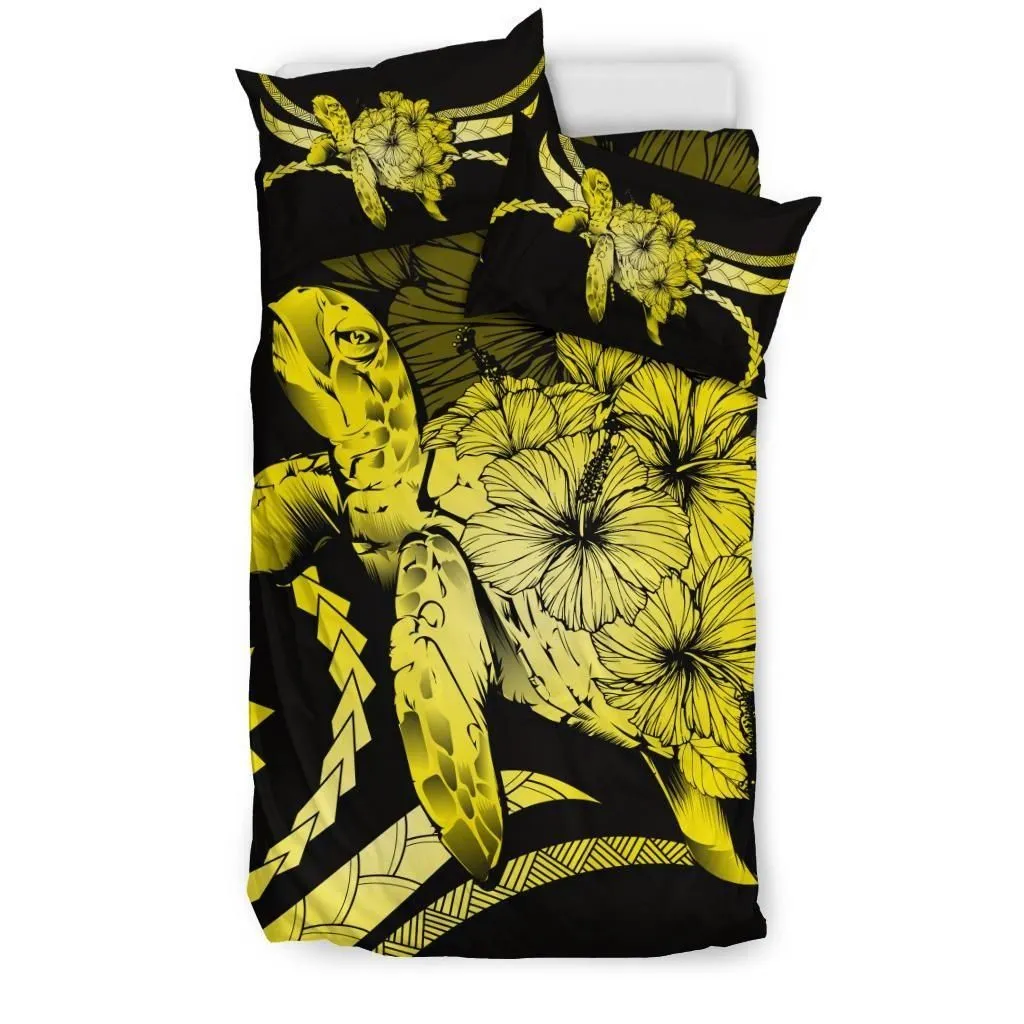 FamilyGater Bedding Set - Cover and Pillow Cases Hawaiian - Hawaii Turtle Hibiscus Polynesian Vintage - Yellow - AH - J4