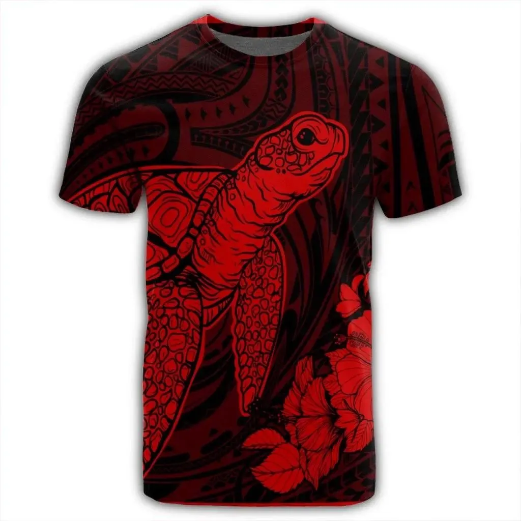 Alohawaii Tee - Hawaiian Hibiscus Memory Turtle Polynesian T-Shirt Red - AH - JR