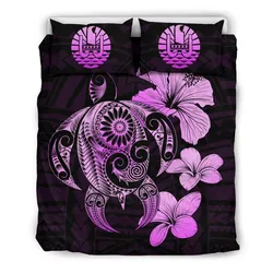 Tahiti Hibiscus Plumeria Mix Polynesian Pink Turtle Bedding Set - J1