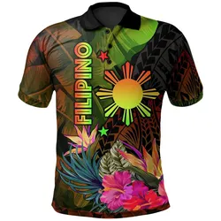The Philippines Polynesian Polo Shirt -  Hibiscus and Banana Leaves
