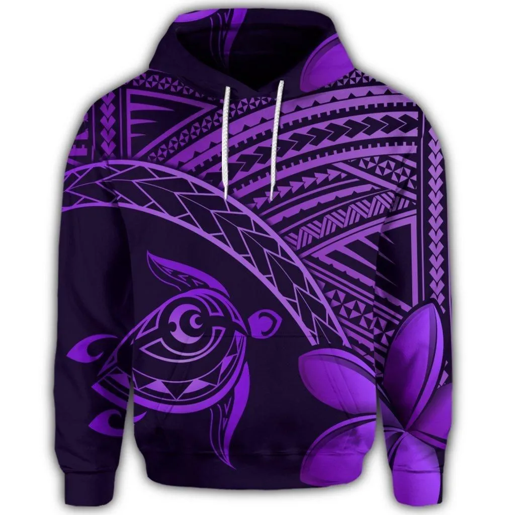 Hawaiian Turtle Plumeria Kakau Polynesian Quilt Hoodie Neo Purple AH