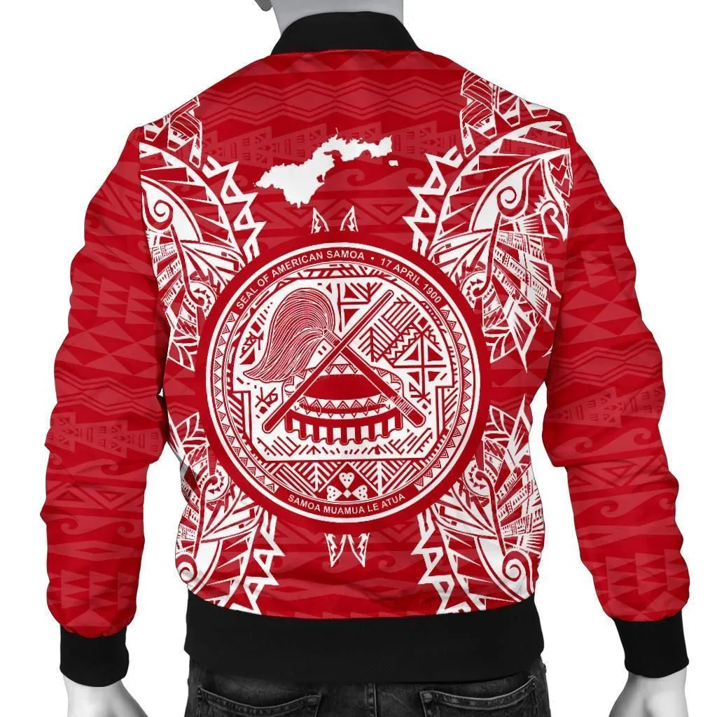 American Samoa Polynesian Mens Bomber Jacket Map Red White