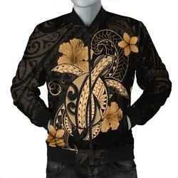 Alohawaii Jacket - Hawaii Turtle Flower Polynesian Bomber Jacket - Gold - AH - J4R