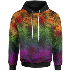 Polynesian Hoodie - Green Hibiscus Patterns