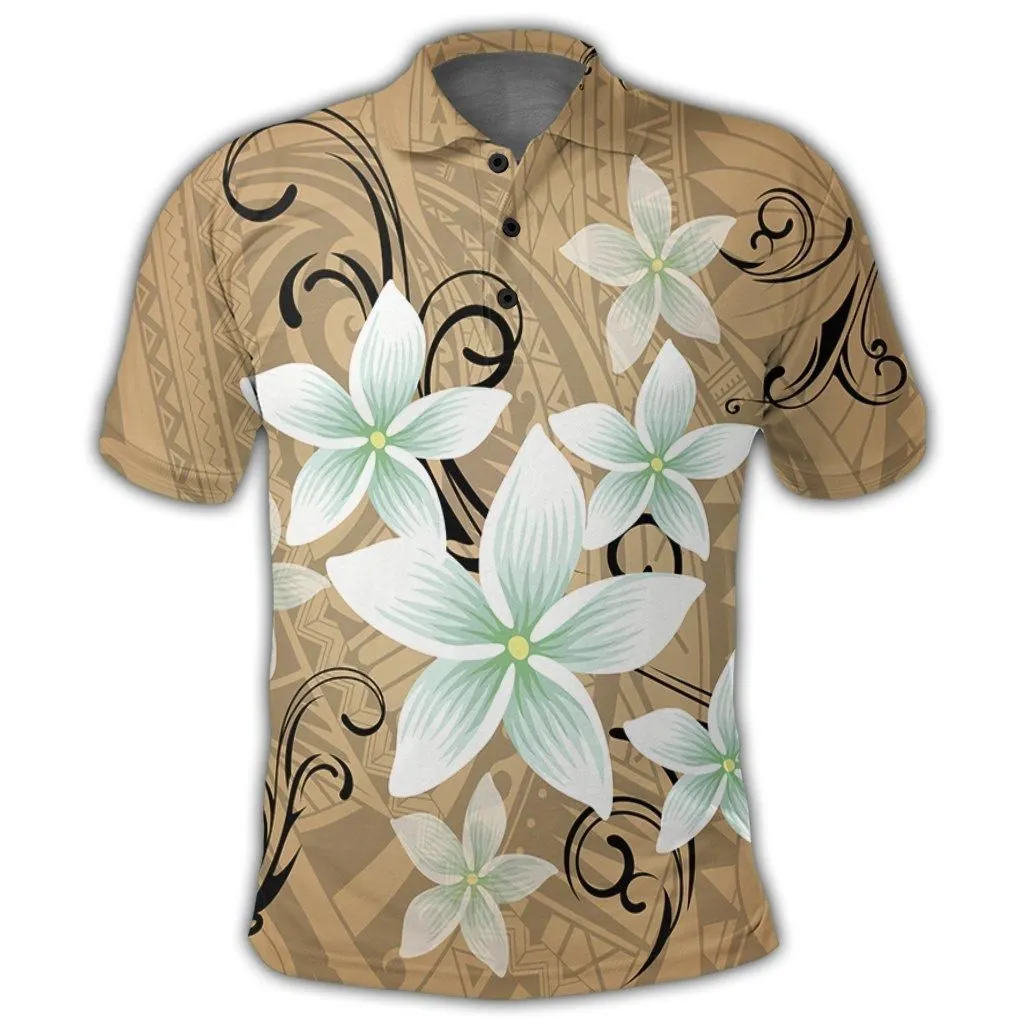 Hawaiian Plumeria Polynesian Polo Shirt - Gold