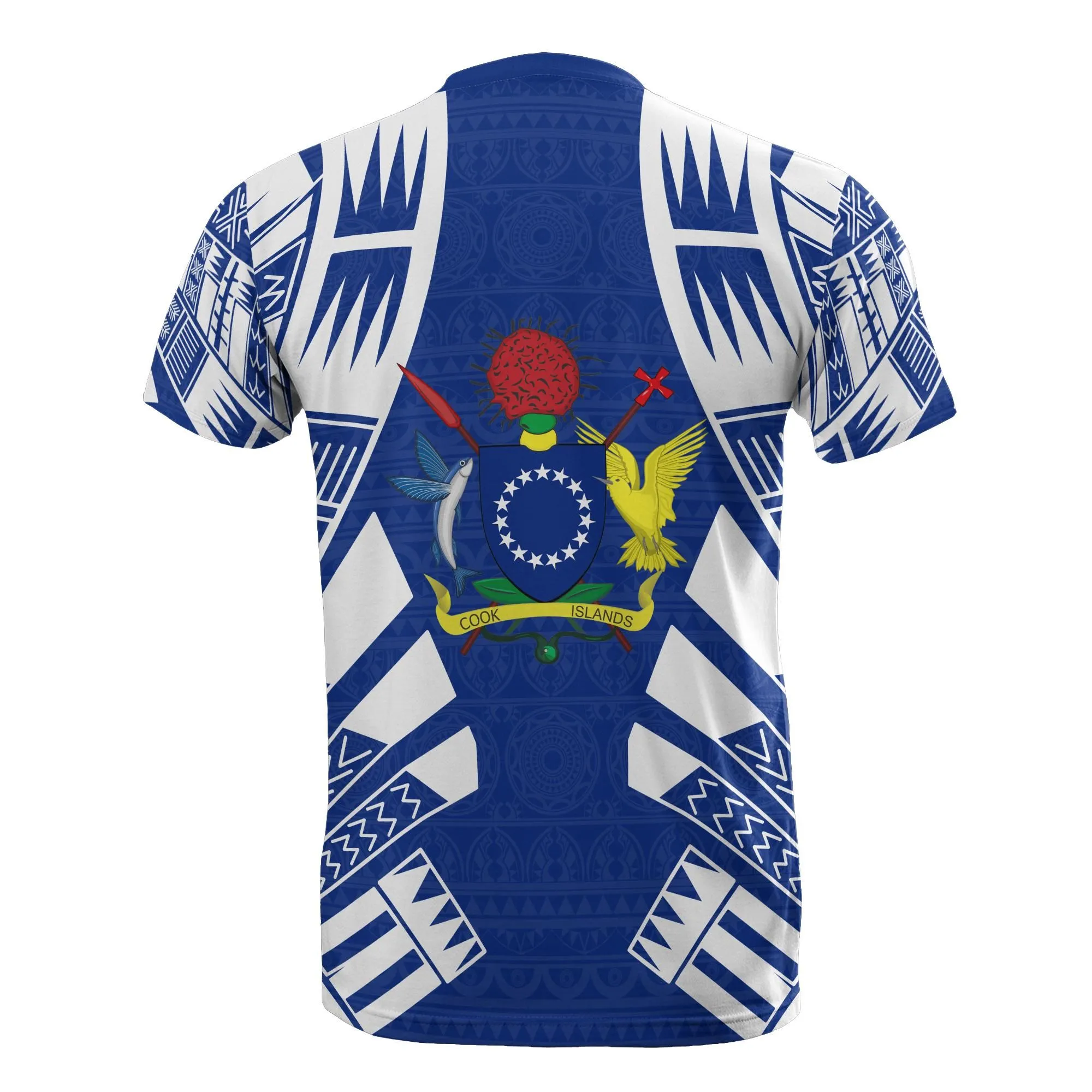 Cook Islands T Shirt - Cook Islands Coat Of Arms Polynesian Tattoo Blue Style