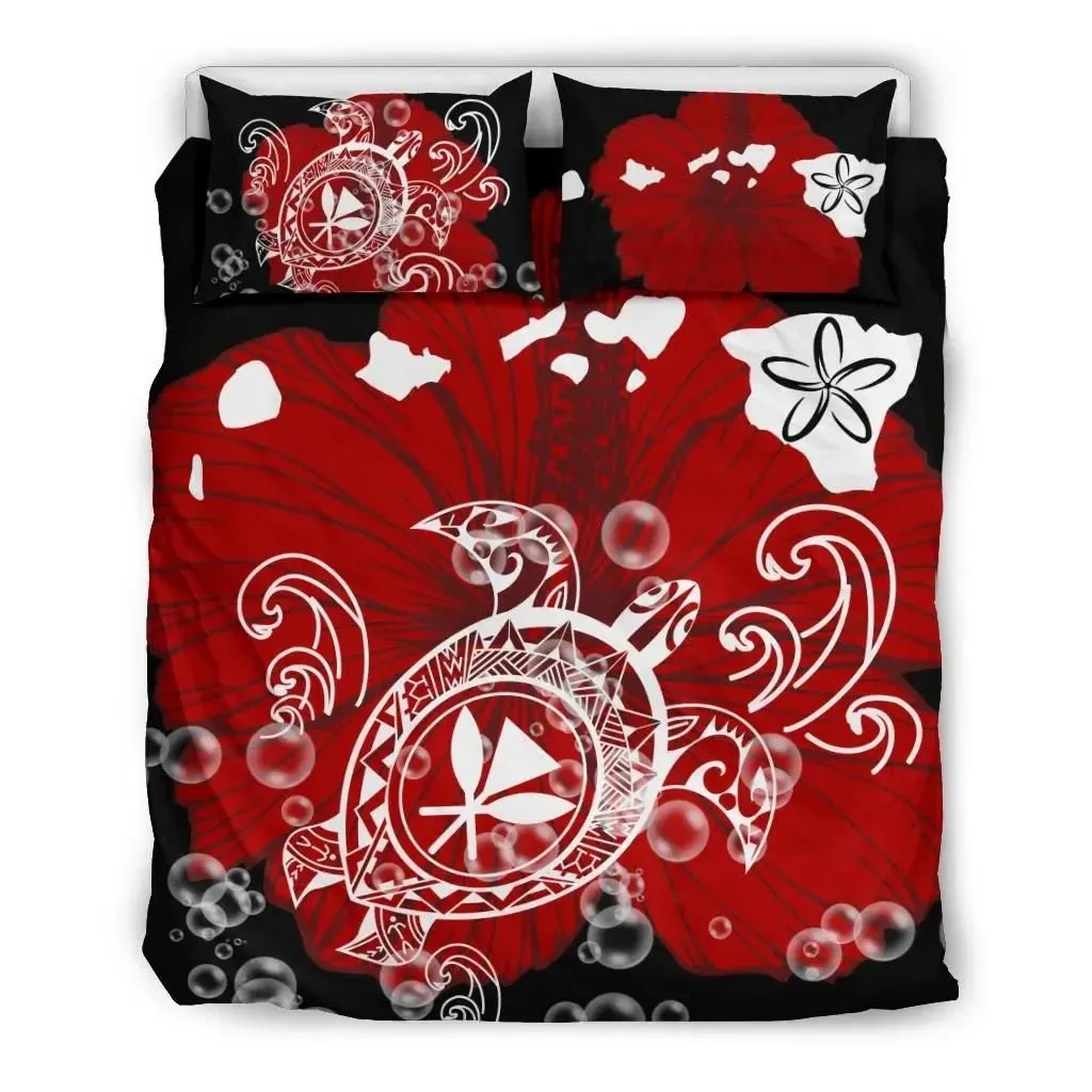 FamilyGater Home Set - Hawaiian Map Turtle Hibiscus Polynesian Bedding Set - AH J4
