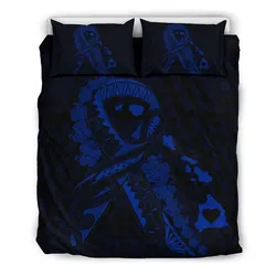 Hawaiian Map Heart Ribbon Cancer Hibiscus Polynesian Bedding Set - Blue - AH J4